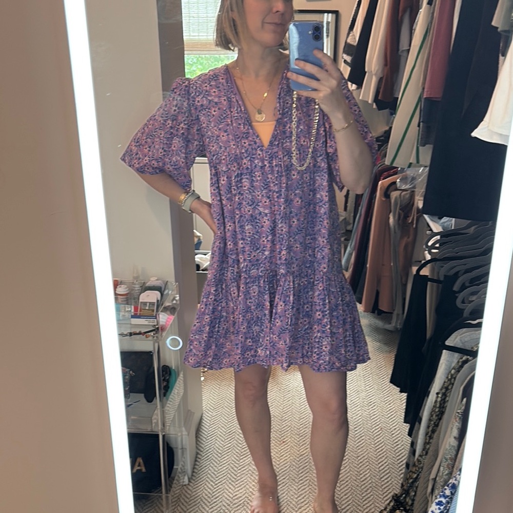 Emerson Fry Purple Ruffled Tiered Mini Sundress